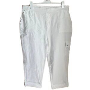 Susan Graver 1X Stretch Knit White Cargo Crop Pants